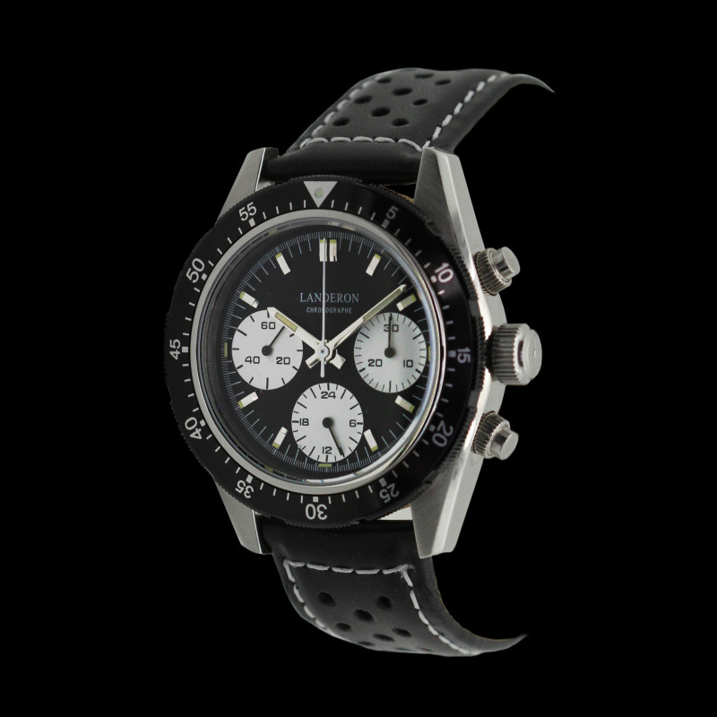 LANDERON CHRONOGRAPHE PANDA TRI-COMPAX A REMONTAGE MANUEL SAPHIR ETANCHE 10 ATM