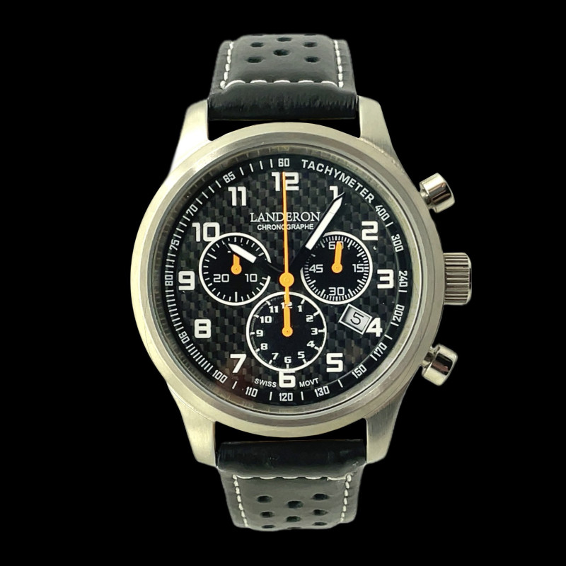 LANDERON CHRONOGRAPHE RACING CADRAN CARBONE MOUVEMENT SWISS RONDA