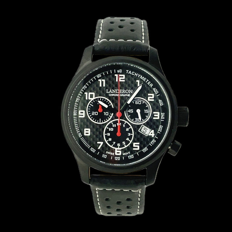 LANDERON CHRONOGRAPHE RACING BLACK PVD CADRAN CARBONE MOUVEMENT SWISS RONDA