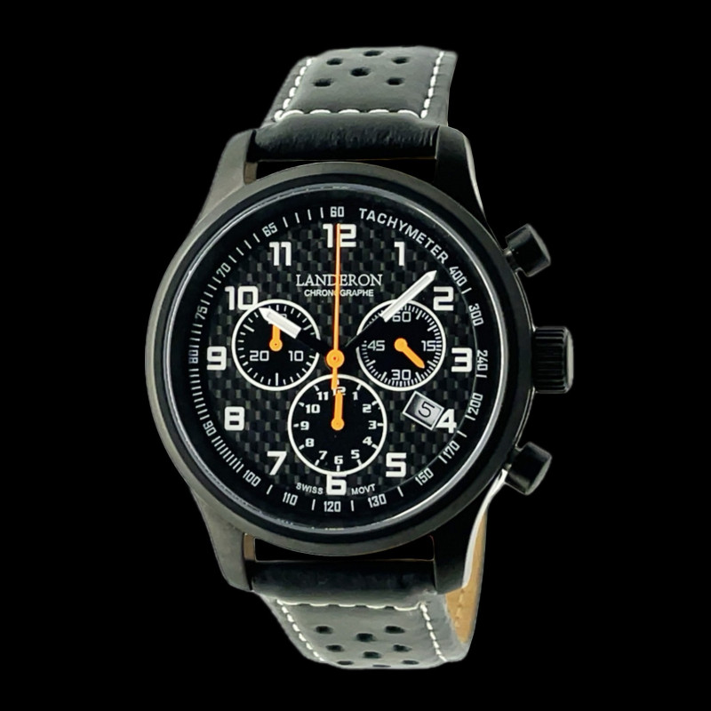 LANDERON CHRONOGRAPHE RACING BLACK PVD CADRAN CARBONE MOUVEMENT SWISS RONDA