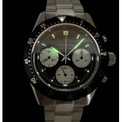 LANDERON CHRONOGRAPHE PANDA TRI-COMPAX A REMONTAGE MANUEL SAPHIR ETANCHE 10 ATM