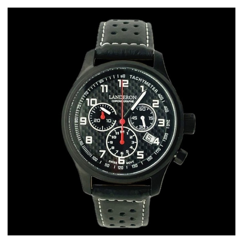 LANDERON CHRONOGRAPHE RACING CADRAN CARBONE MOUVEMENT SWISS RONDA