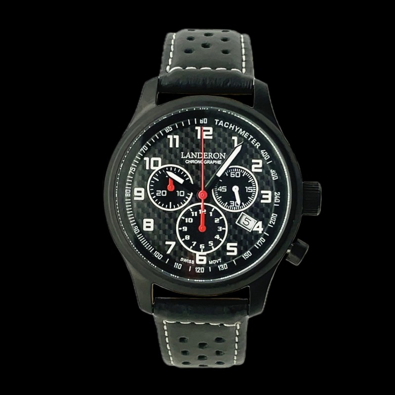 LANDERON CHRONOGRAPHE RACING BLACK PVD CADRAN CARBONE ROUGE